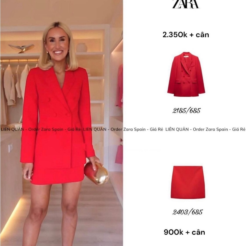 Zara Women's Red Blazer with Skirt - Picture 4 of 12